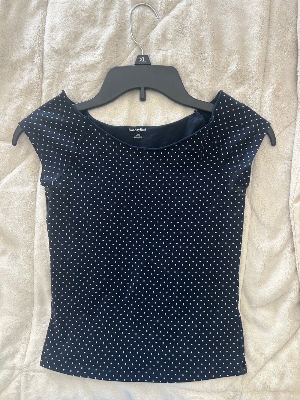 Sunday Best (Aritzia) Navy and White Polka Dot One-Shoulder Dress
